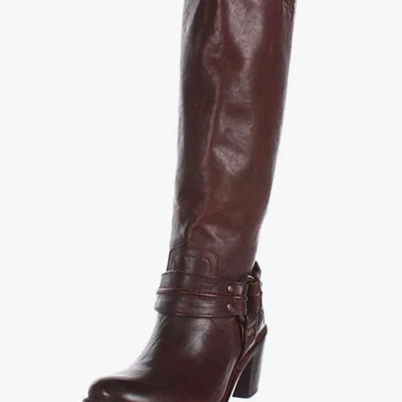 FRYE CARMEN HARNESS TALL BOOTS. : Dark Brown Vintage Veg Tan - Picture 1 of 1